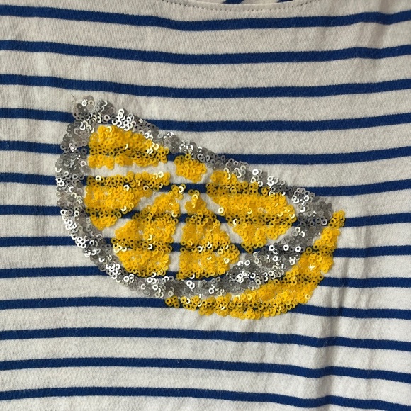 Talbots Navy Stripe Lemon Sequined T-shirt - Picture 3 of 8